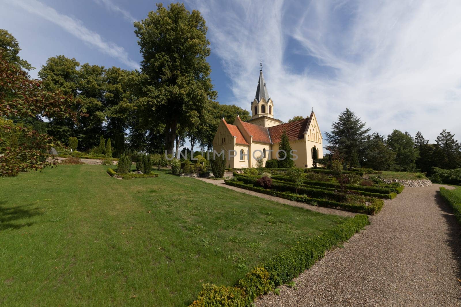 Church small in the large cemetery area
