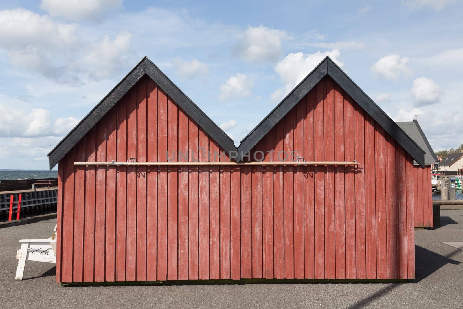 Two red huts in the port of Lohals,Langeland