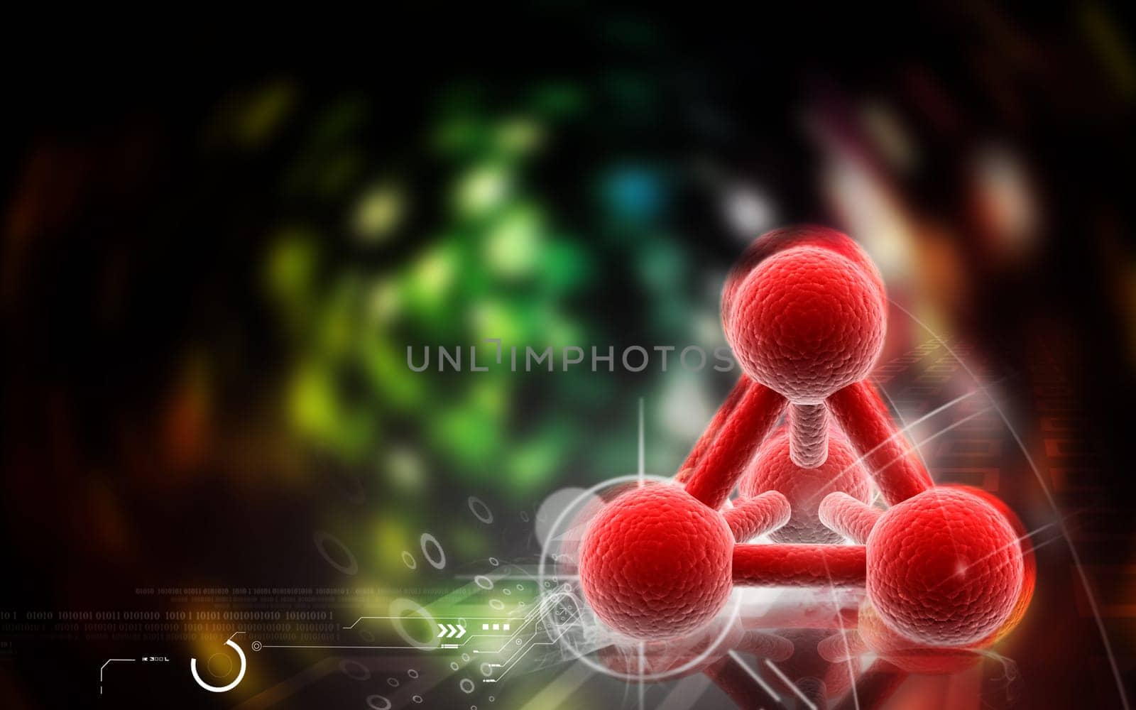 Digital illustration of molecules in colour background