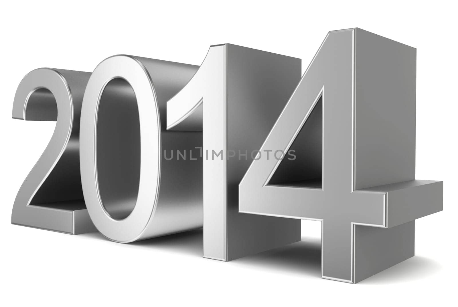 2014 chrome text. 3d illustration on white background