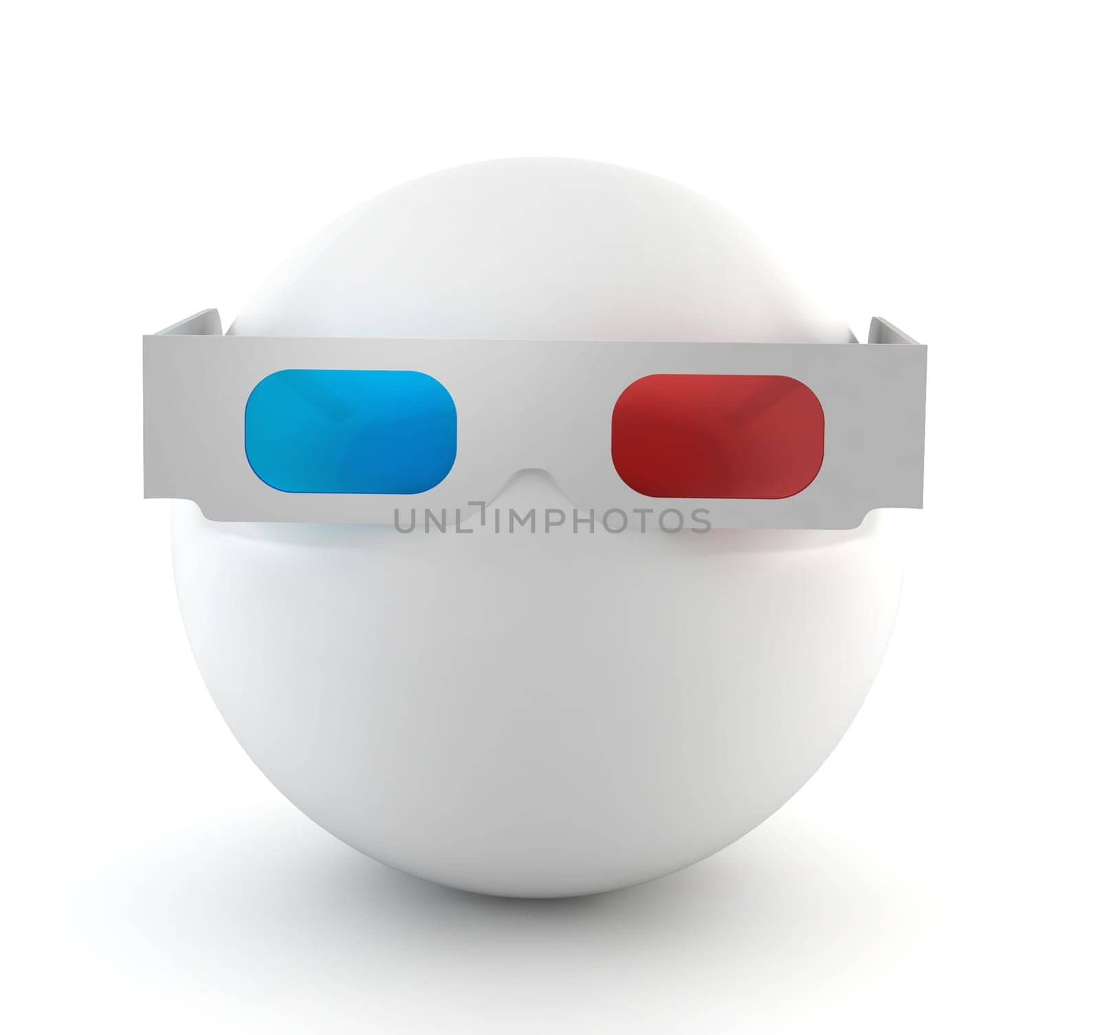 white ball with 3d glasses - 3d render on white