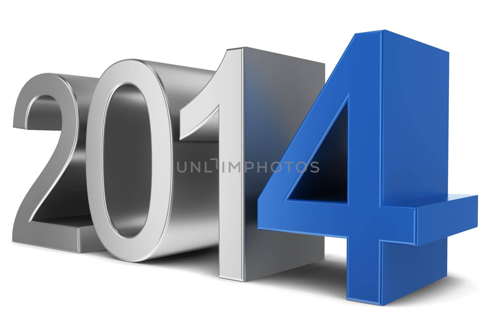 2014 chrome text. 3d illustration on white background
