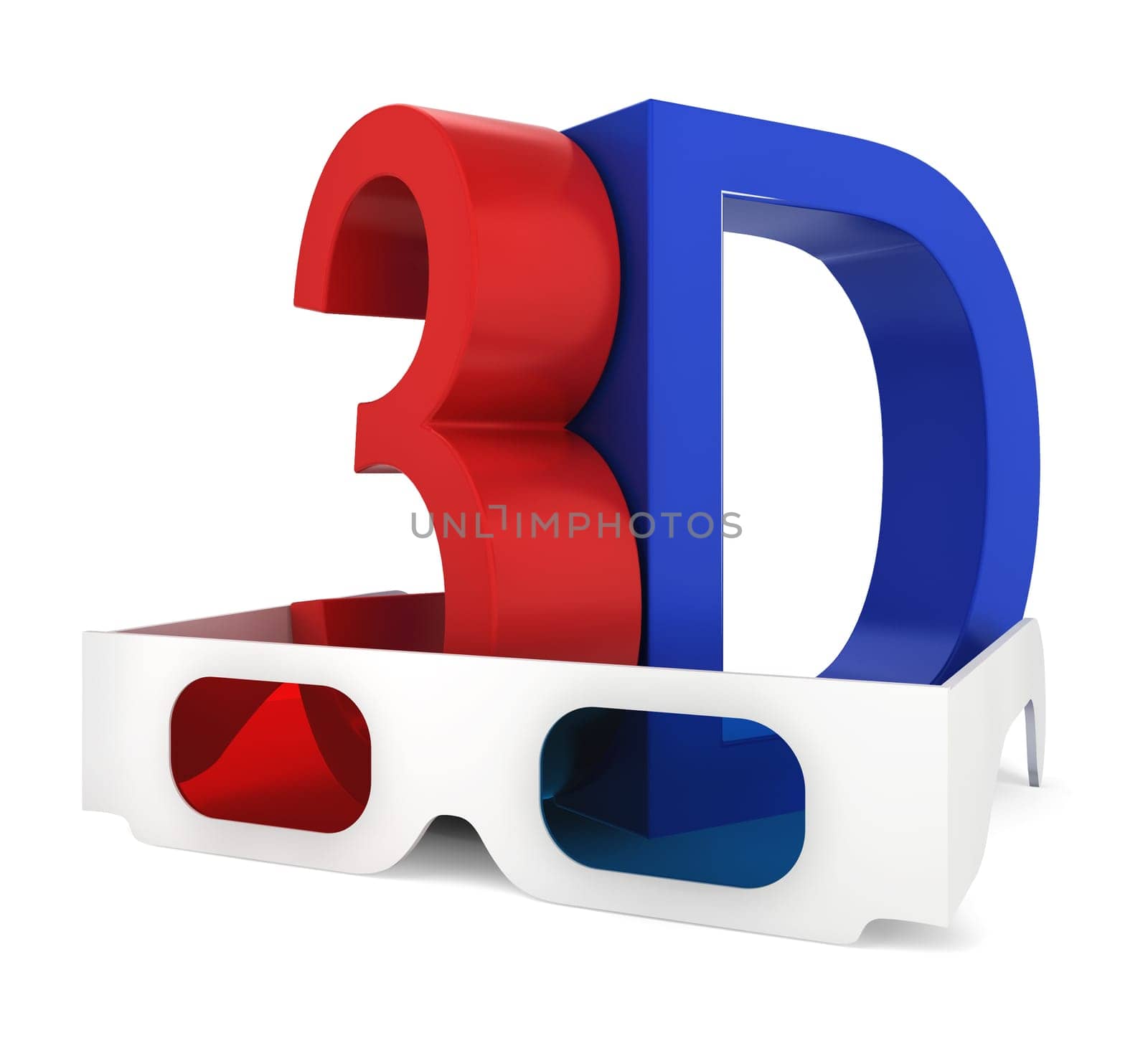 3D glasses with symbol. 3d illustration on white background