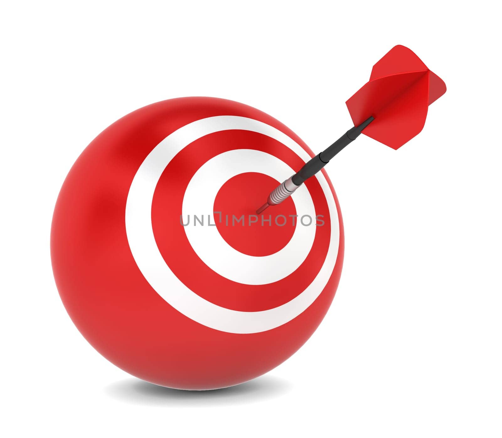 Dart hits aim. 3d illustration on white background