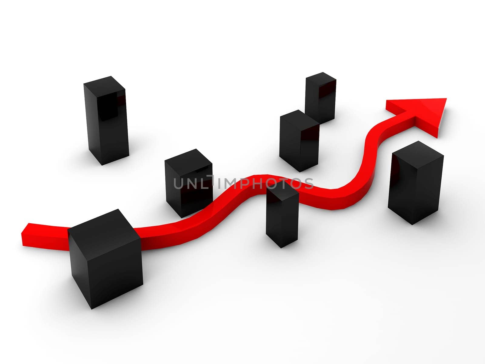 3d render of red arrow moving through