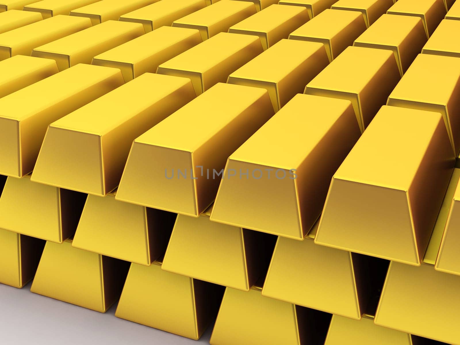 Huge stack of golden bars. 3d illustration on white background