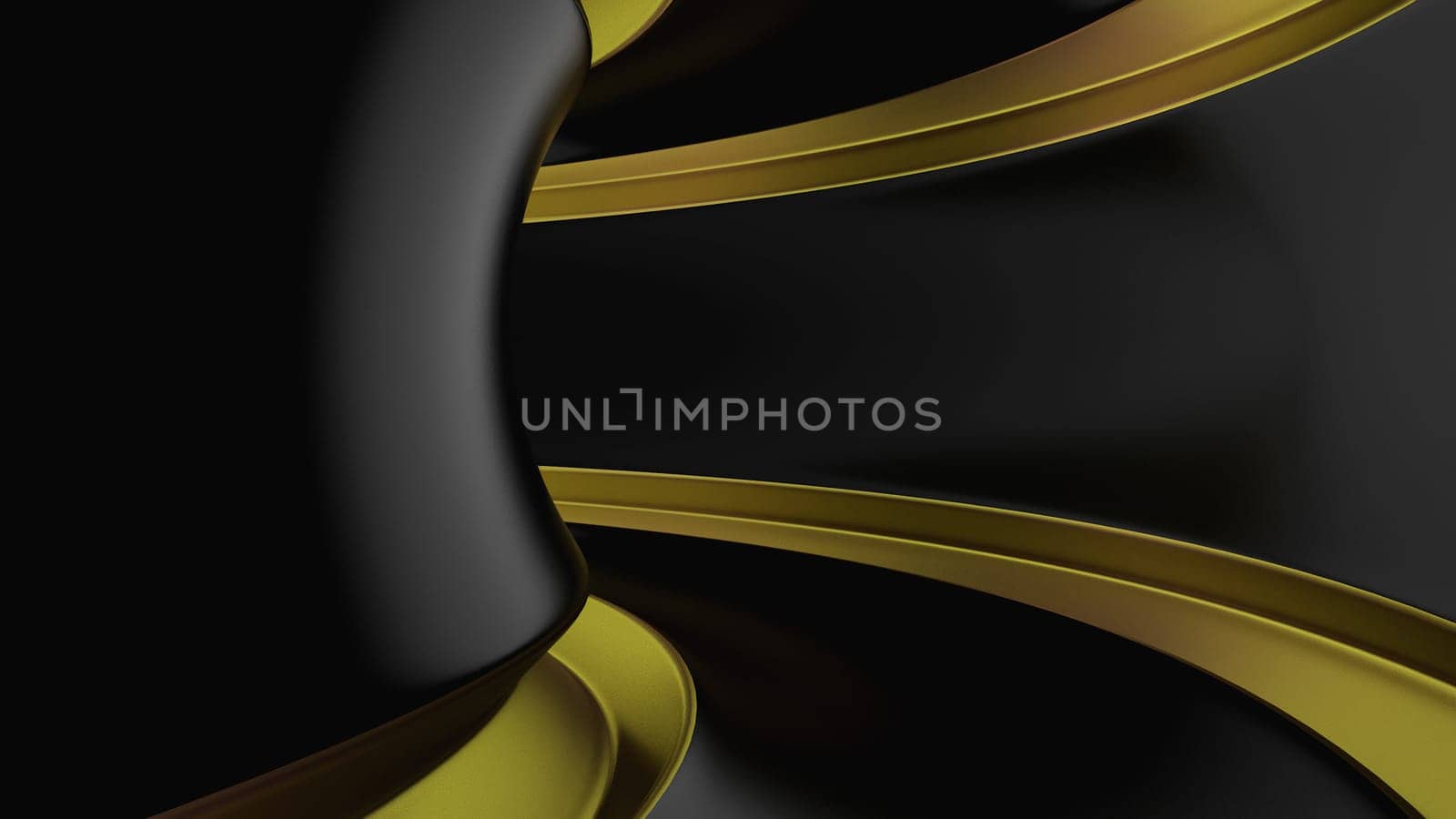 3d render of black and gold abstract tunnel