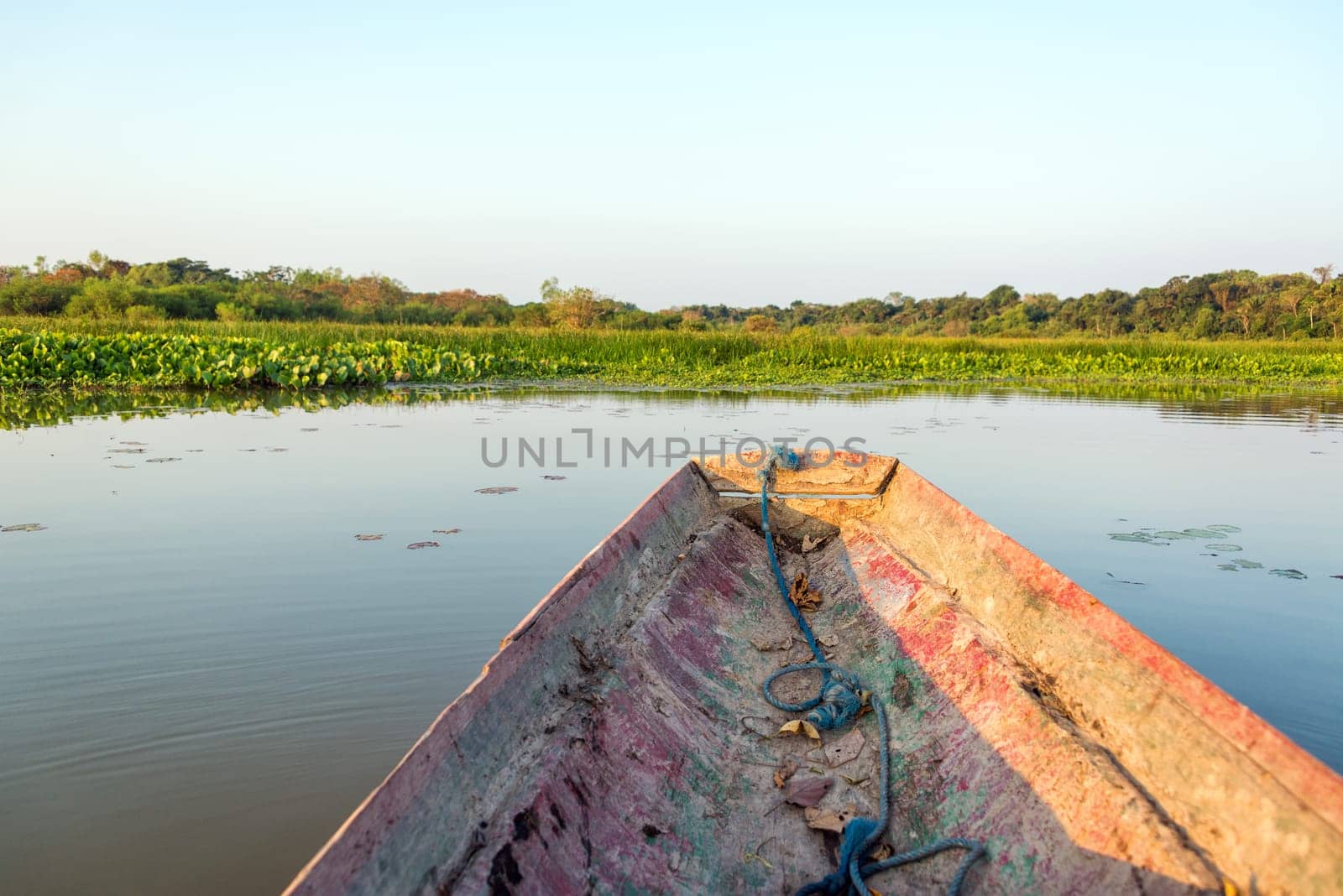 Canoe on a lake in Madidi National Park in Bolivia