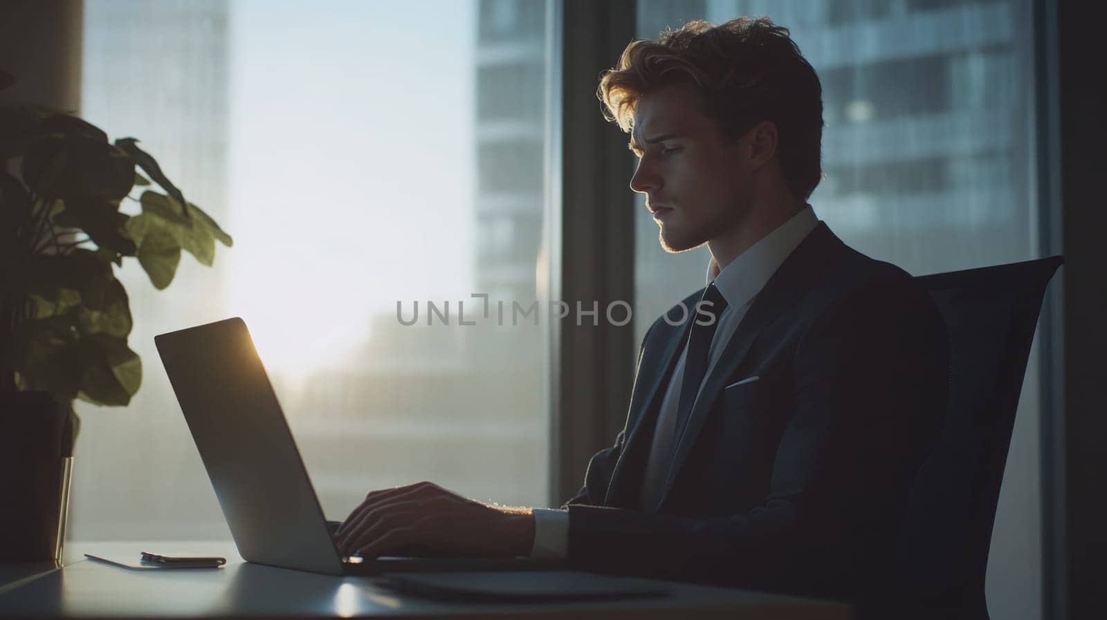 man in office working on computer, Generative AI, people
