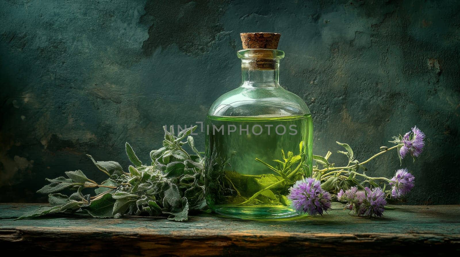 medicinal herbs in a small bottle, Generative AI, nature