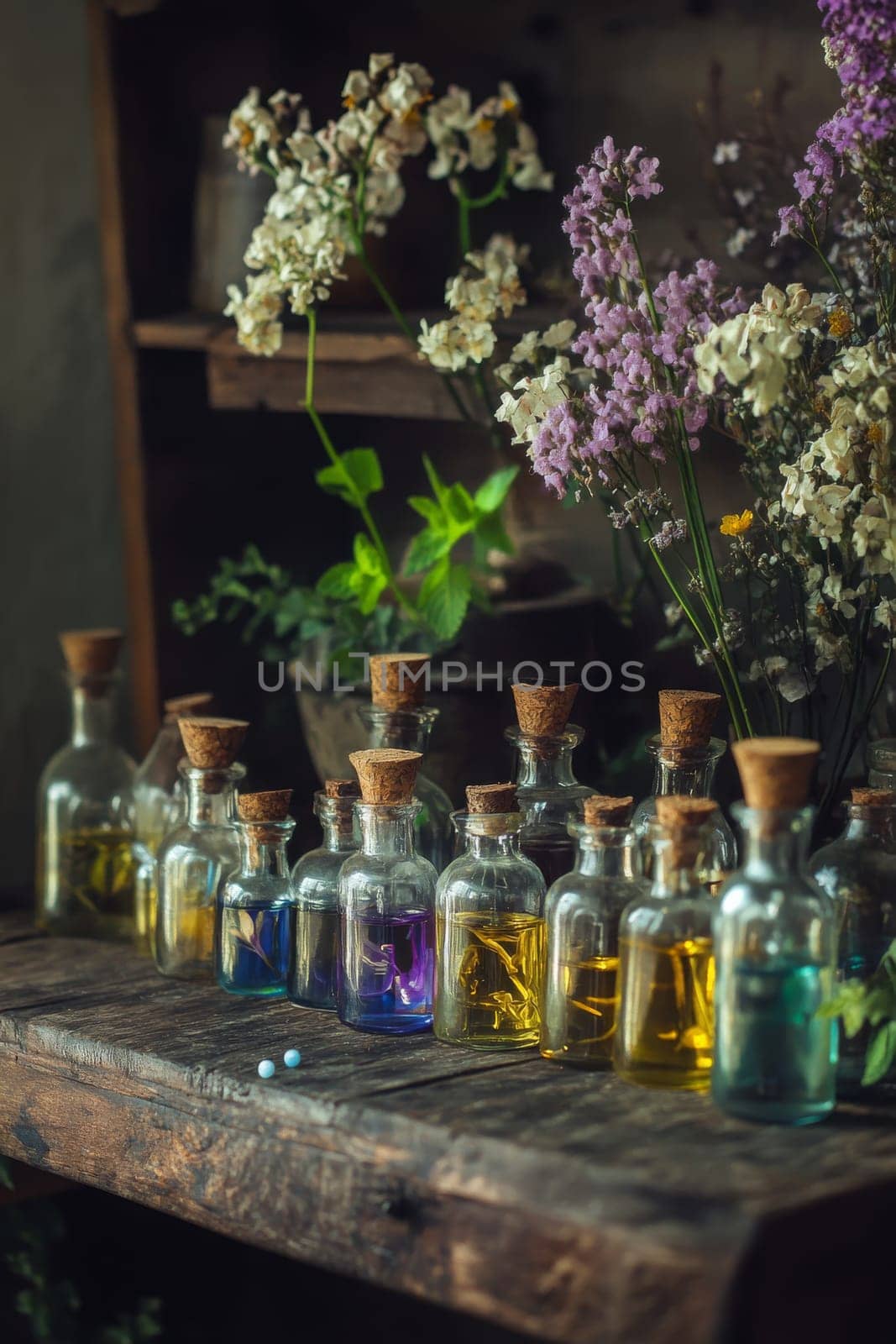 medicinal herbs in a small bottle, Generative AI, nature