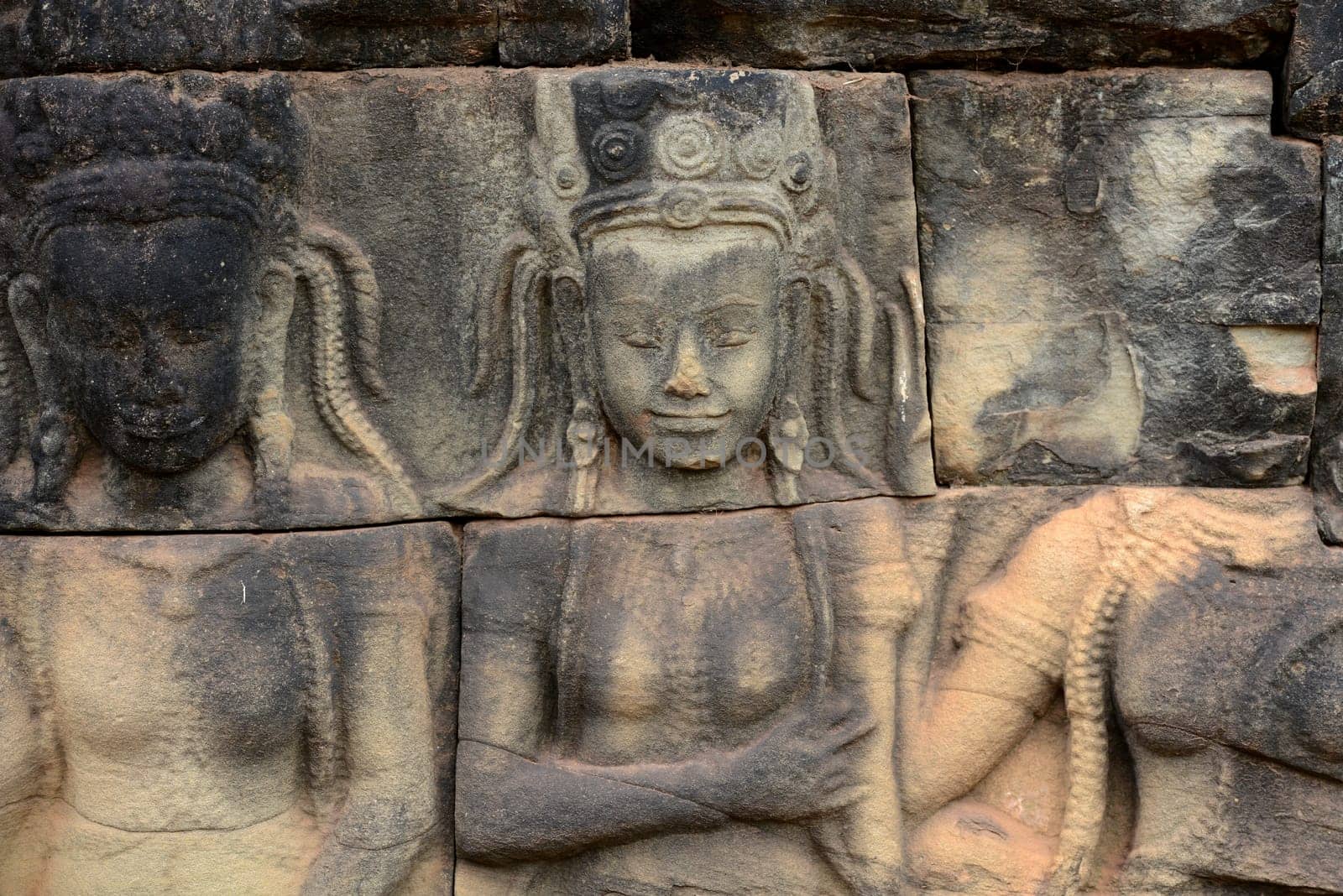 The Temple Terrace of Elephants in the Temple City of Angkor near the City of Siem Riep in the west of Cambodia.