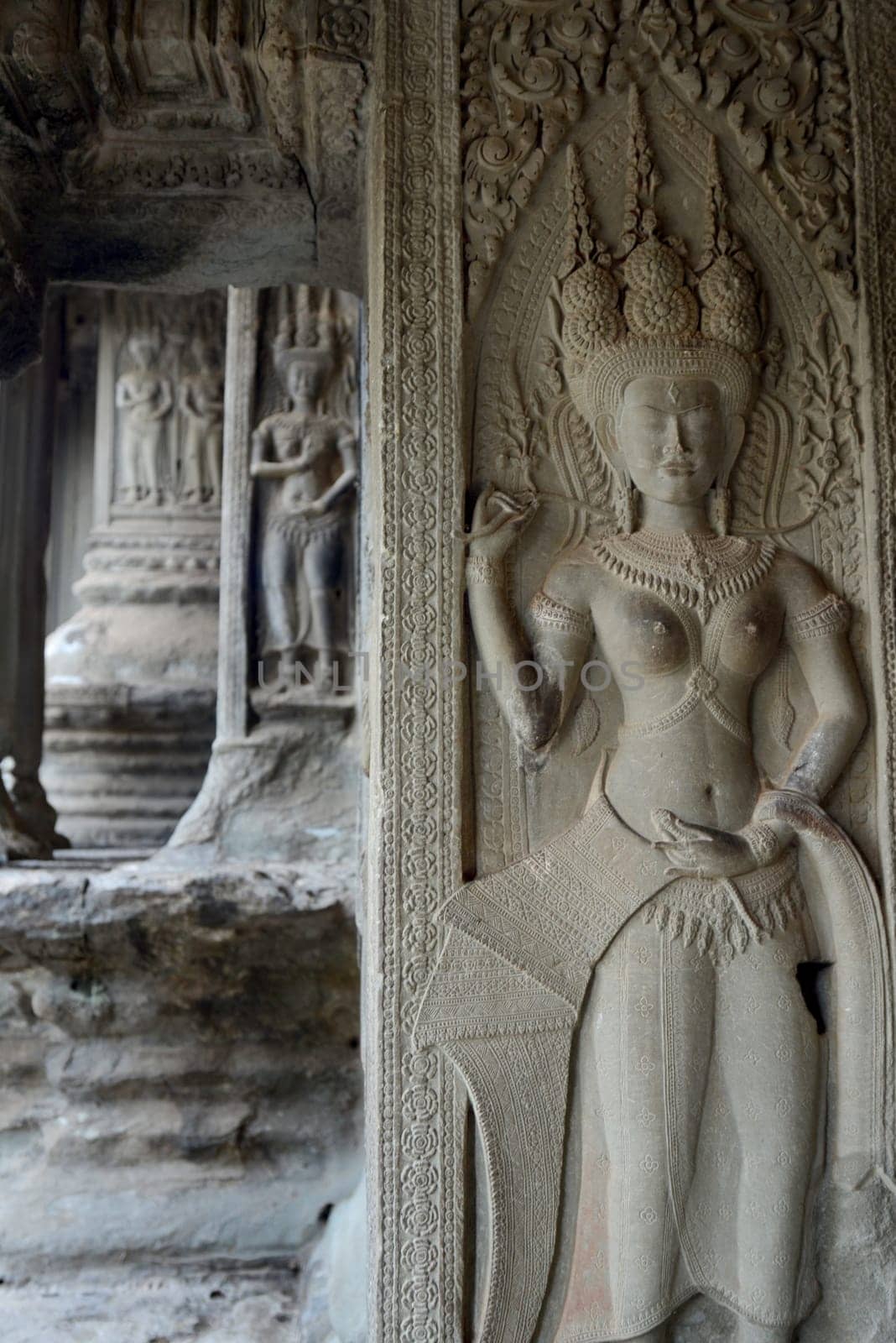 The Angkor Wat in the Temple City of Angkor near the City of Siem Riep in the west of Cambodia.