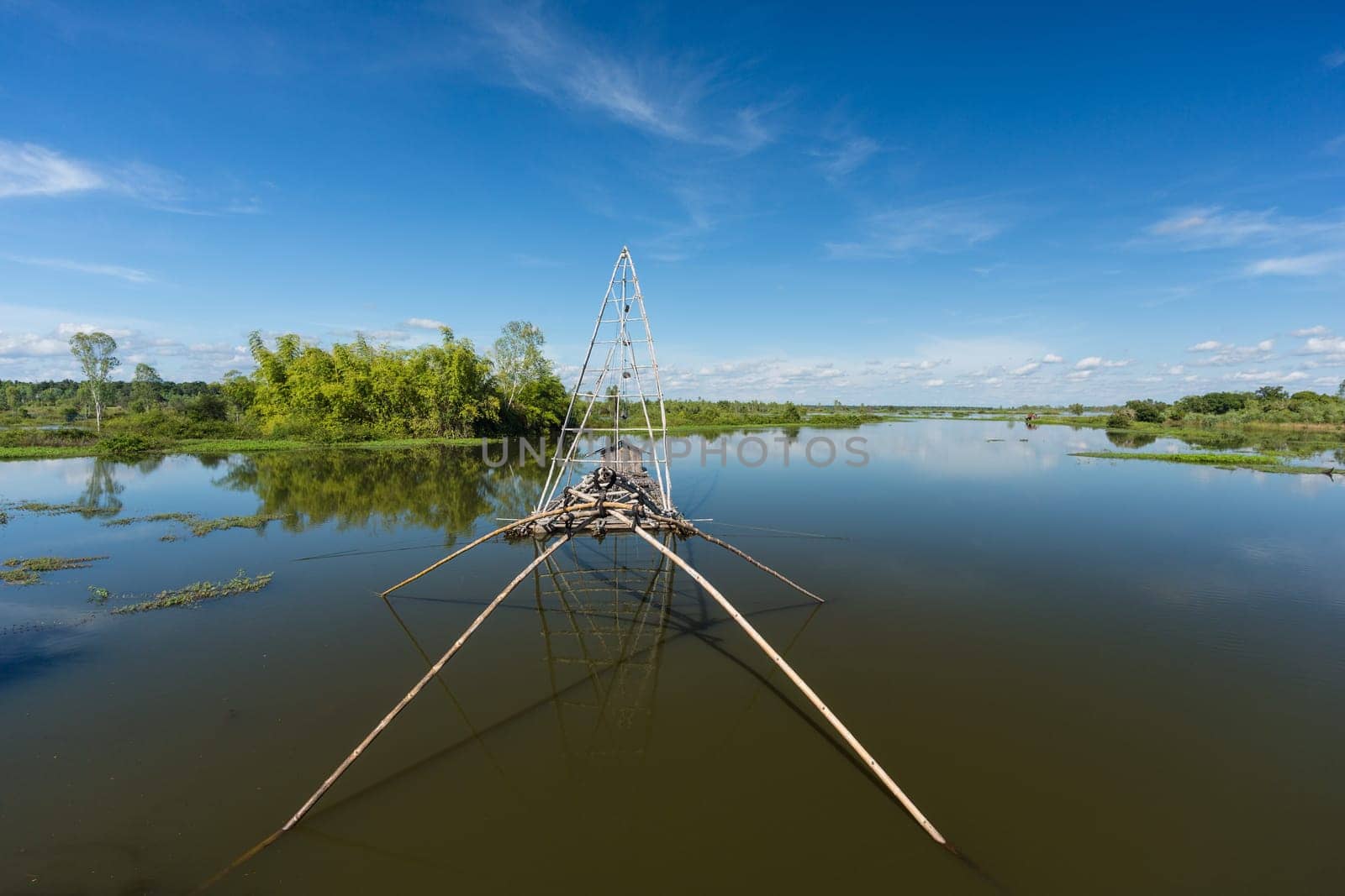 Fishing boat Asia,landscape in blue sky with traditional daube
