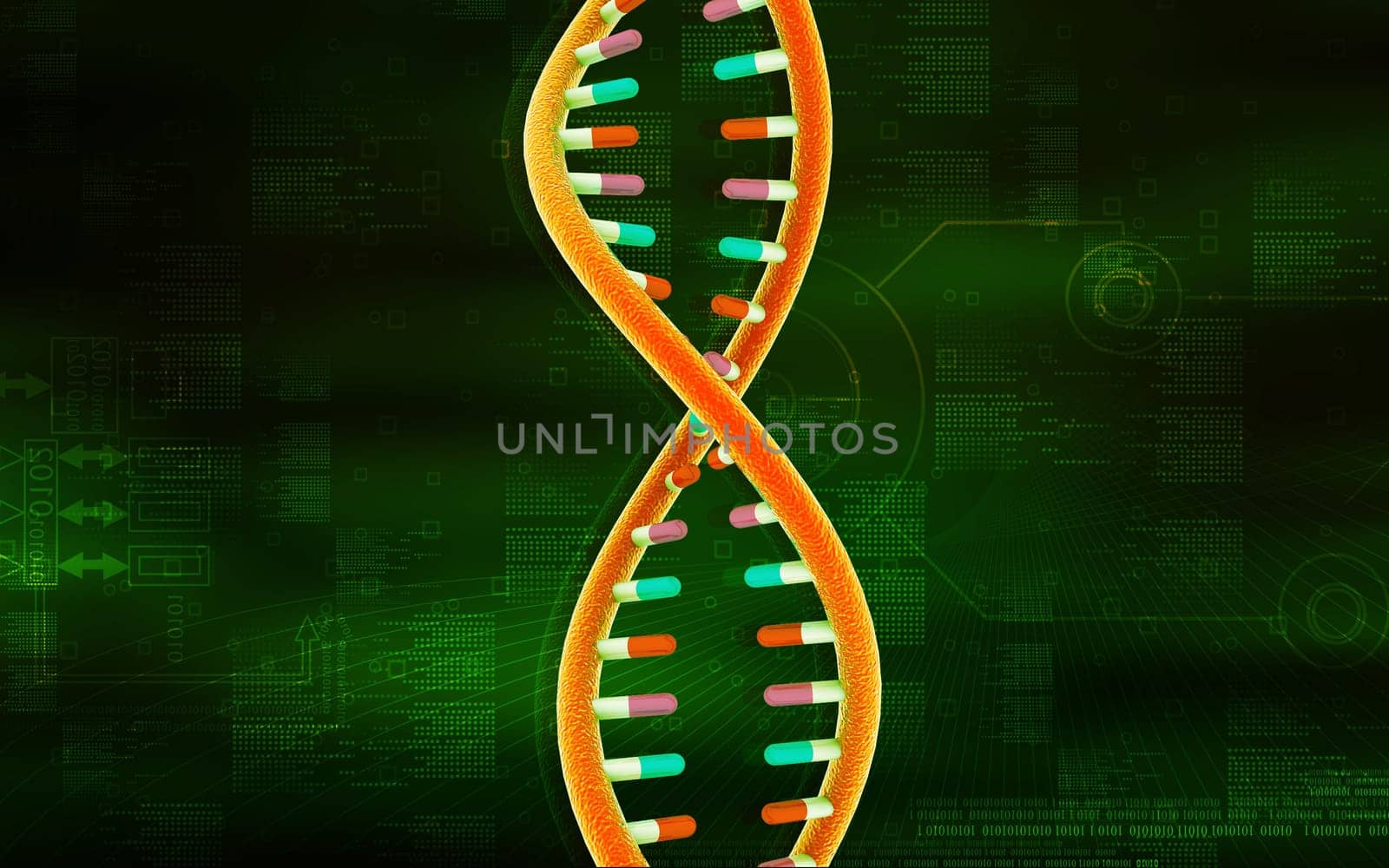 Digital illustration DNA structure in colour background
