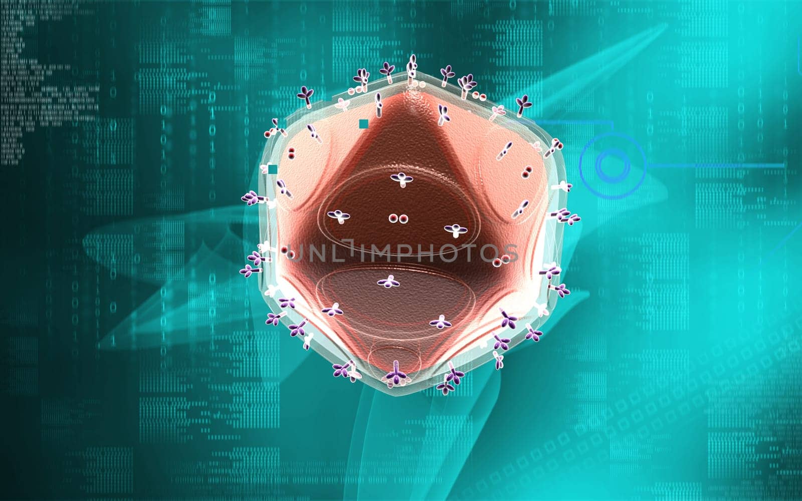 Digital illustration of HIV in colour background
