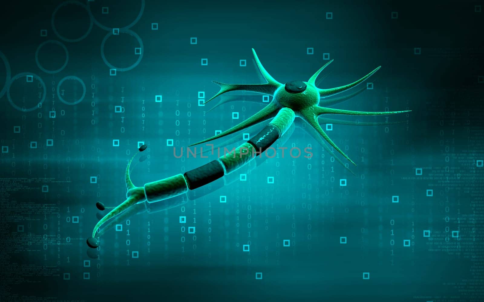 Digital illustration of neuron in colour background