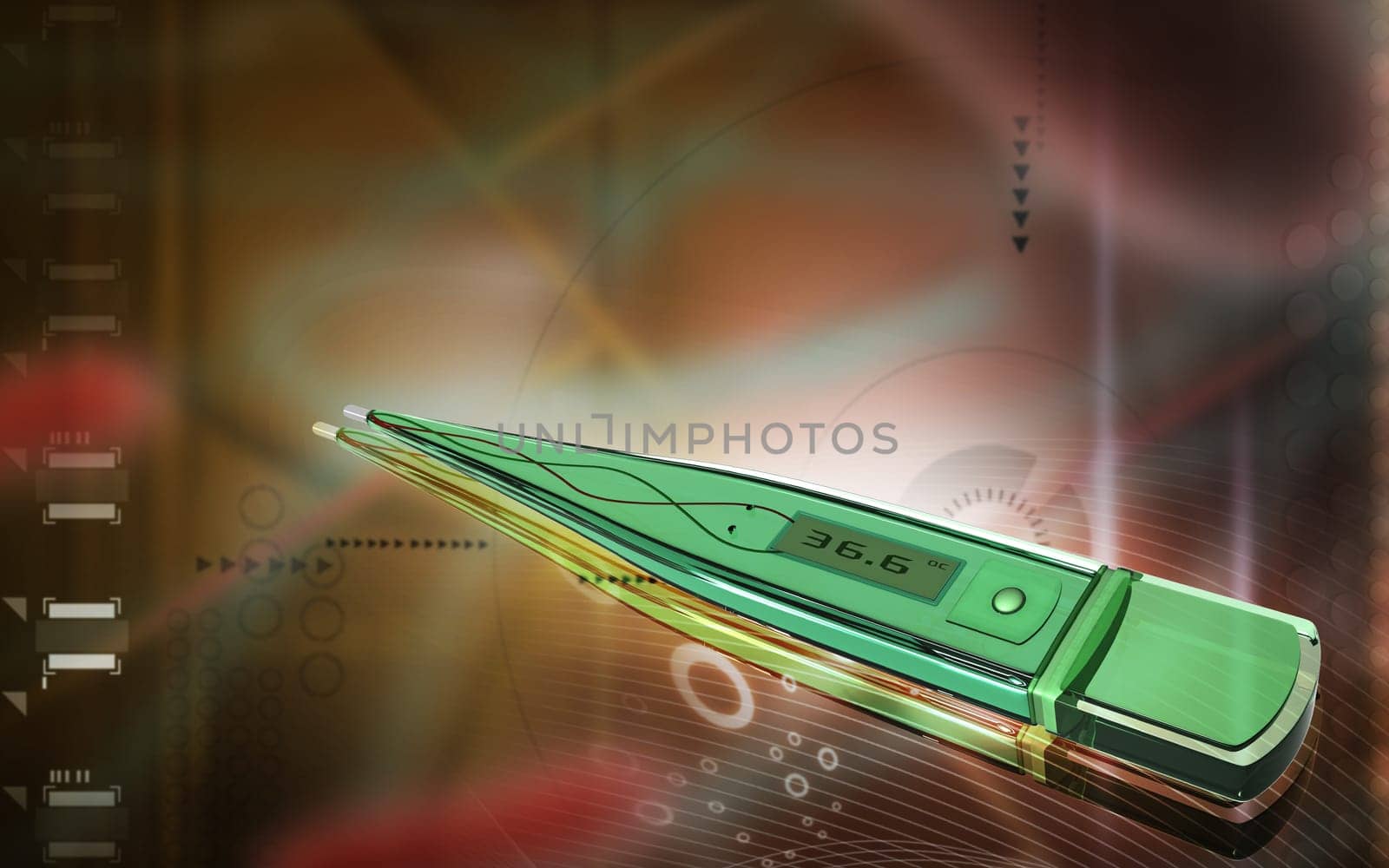 Digital illustration of thermometer in colour background