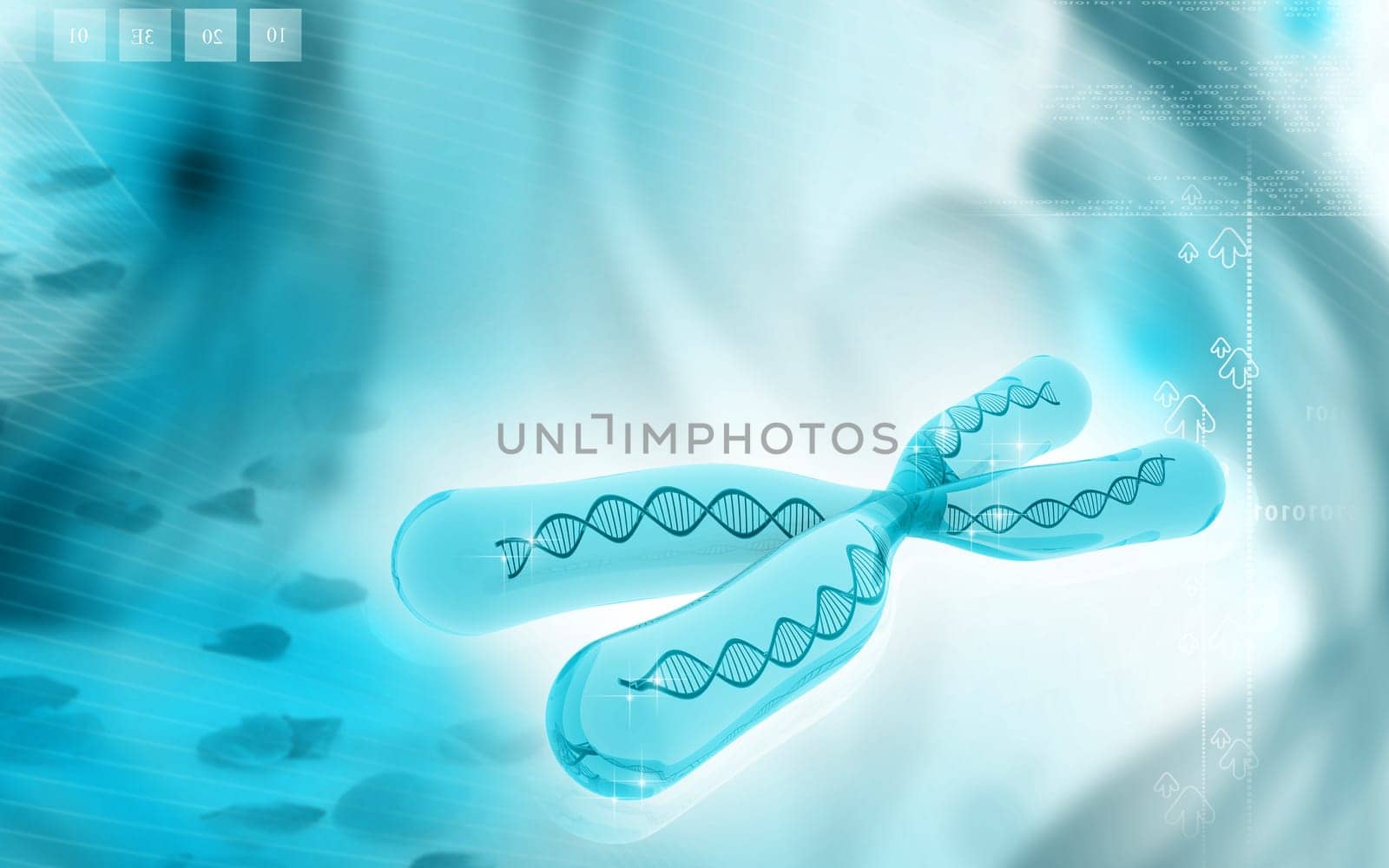 Digital illustration of chromosome in colour background