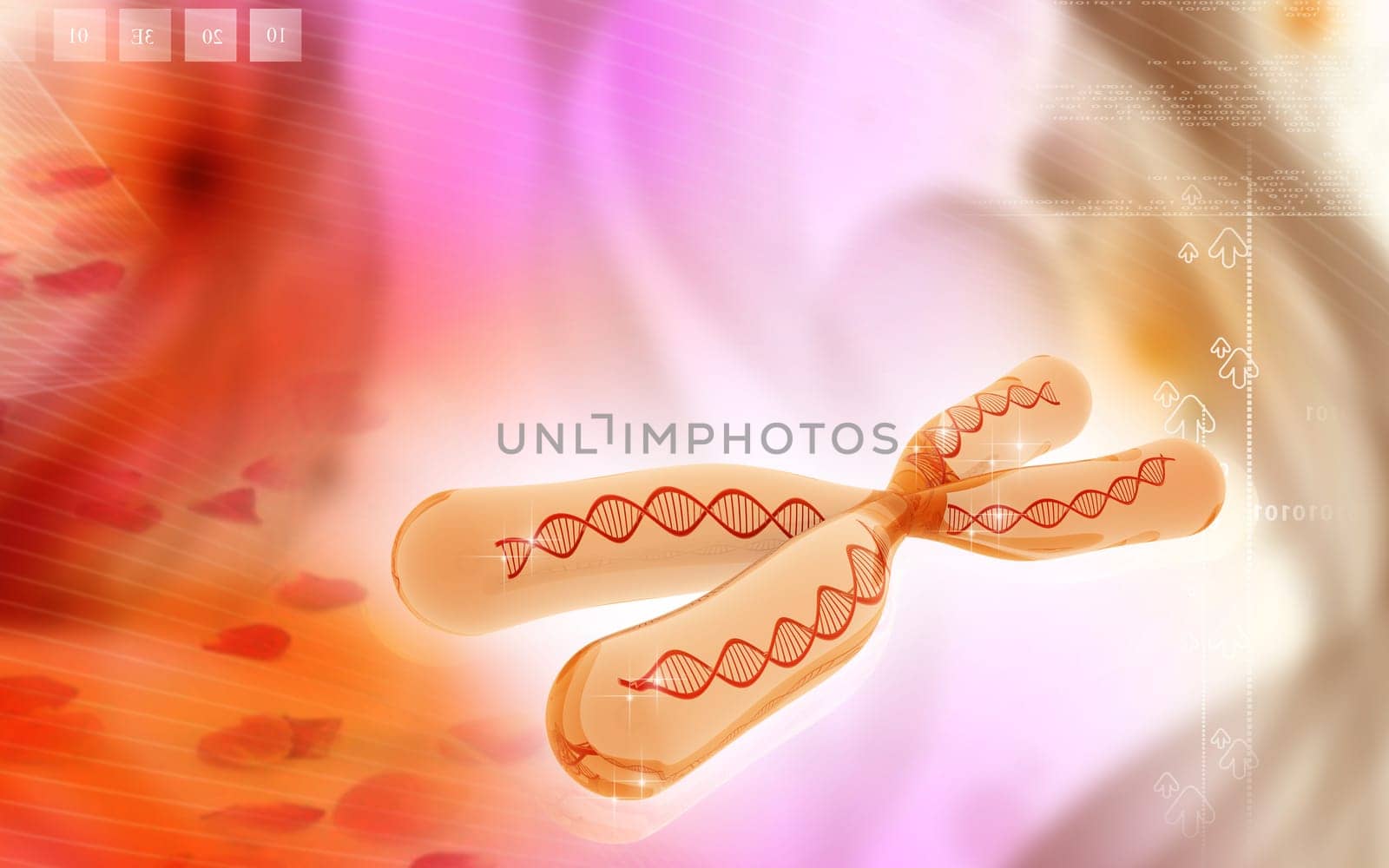 Digital illustration of chromosome in colour background