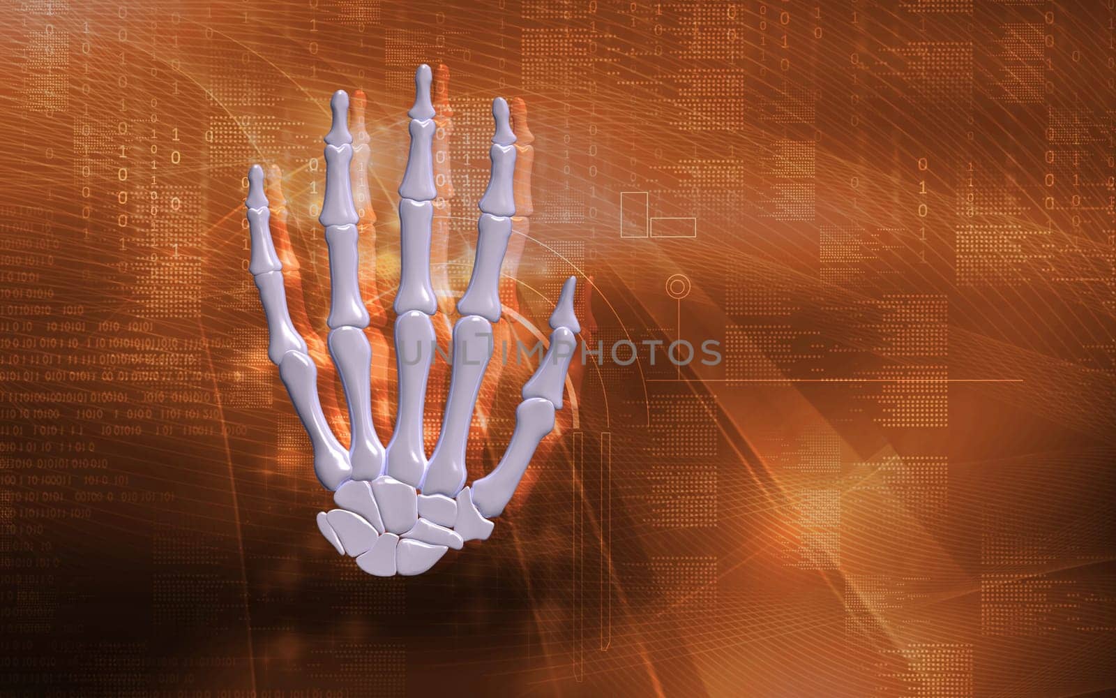 Digital illustration of hand bone in colour background