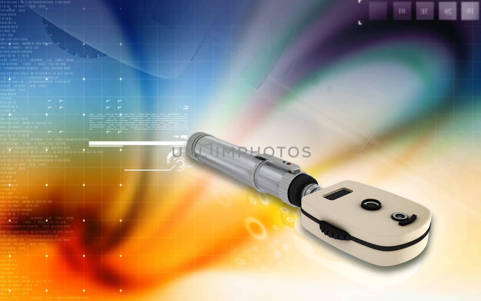 Digital illustration of ophthalmoscope in colour background