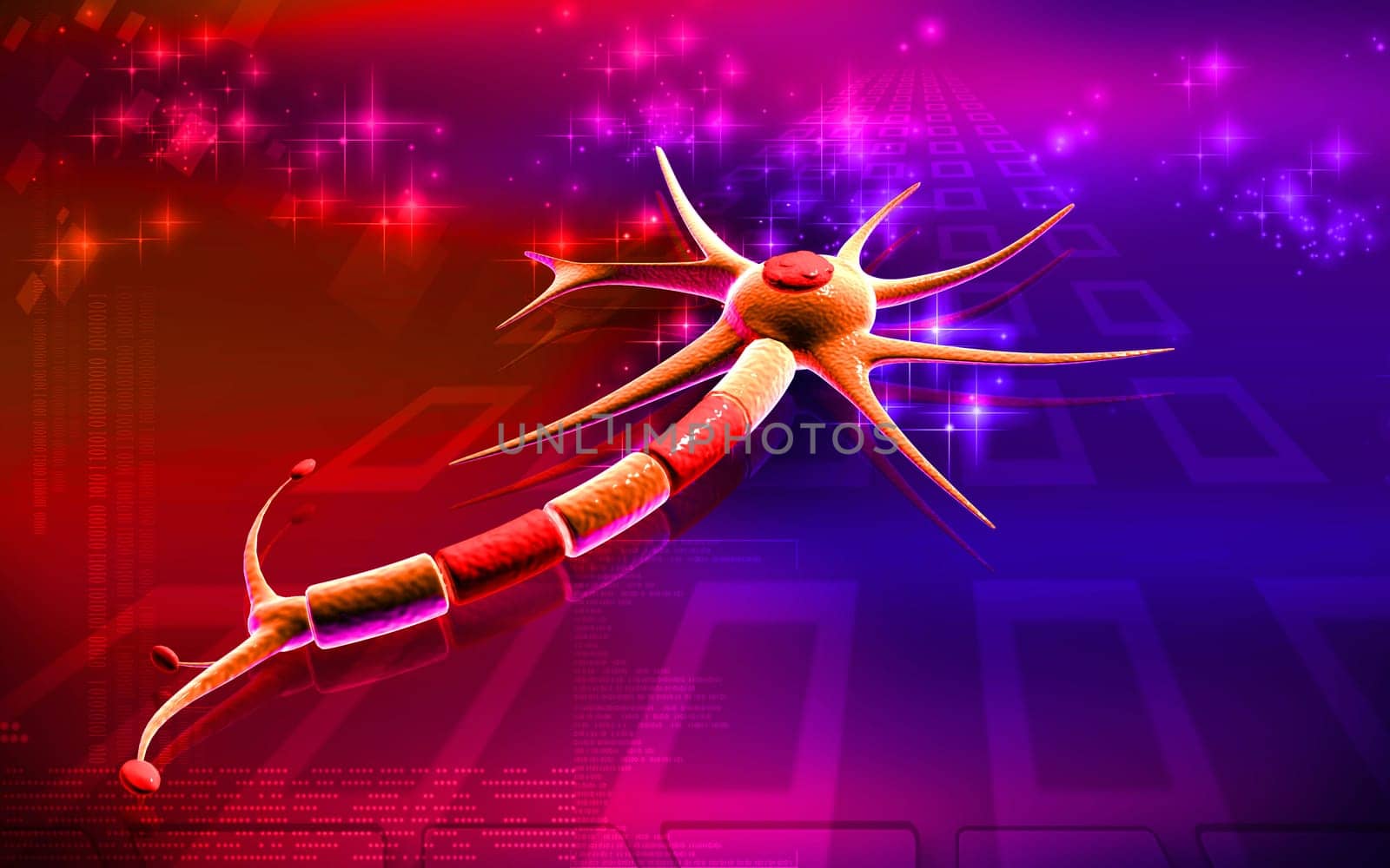 Digital illustration of neuron in colour background