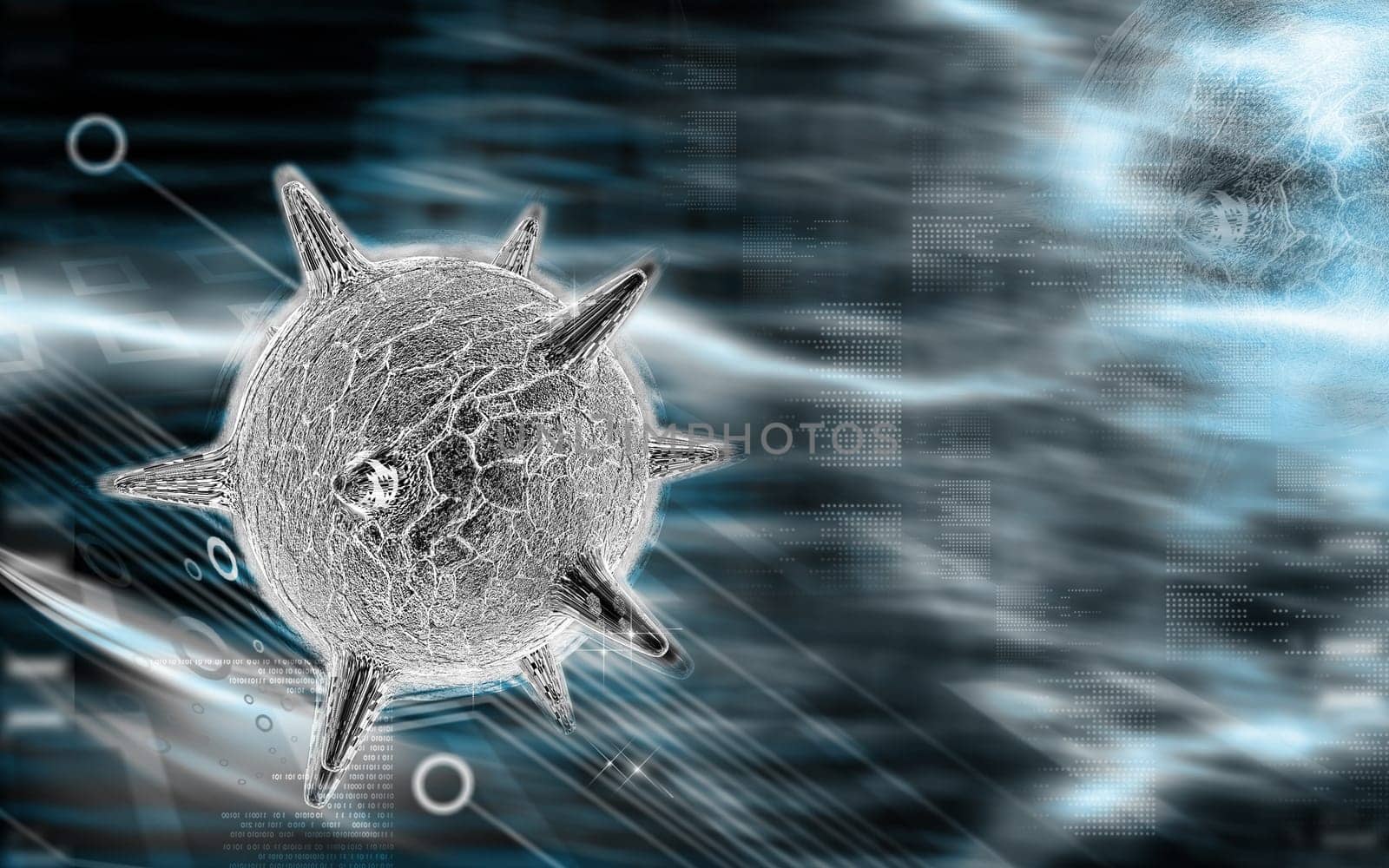 Digital illustration of herpes virus in colour background