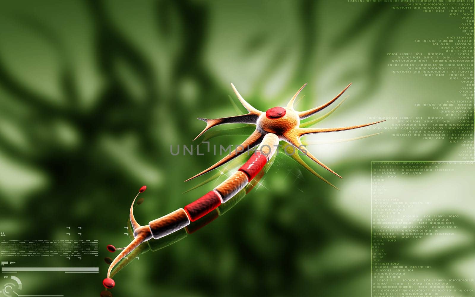 Digital illustration of neuron in colour background