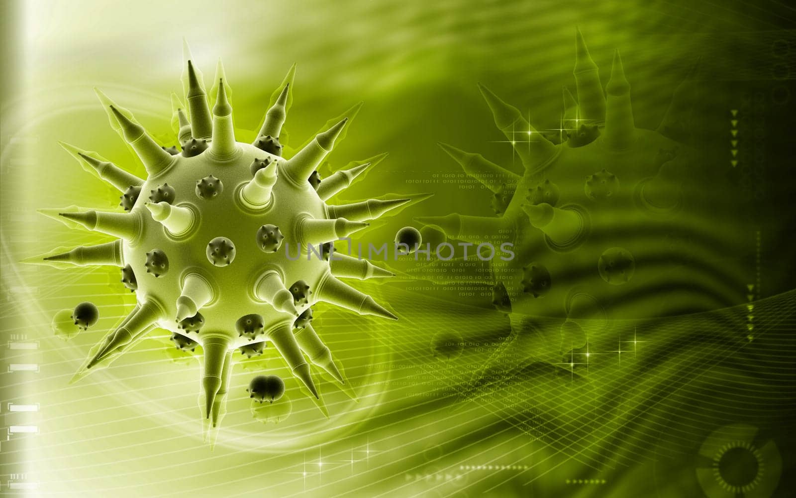 Digital illustration of Flu virus in colour background