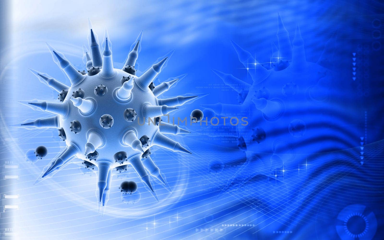 Digital illustration of Flu virus in colour background