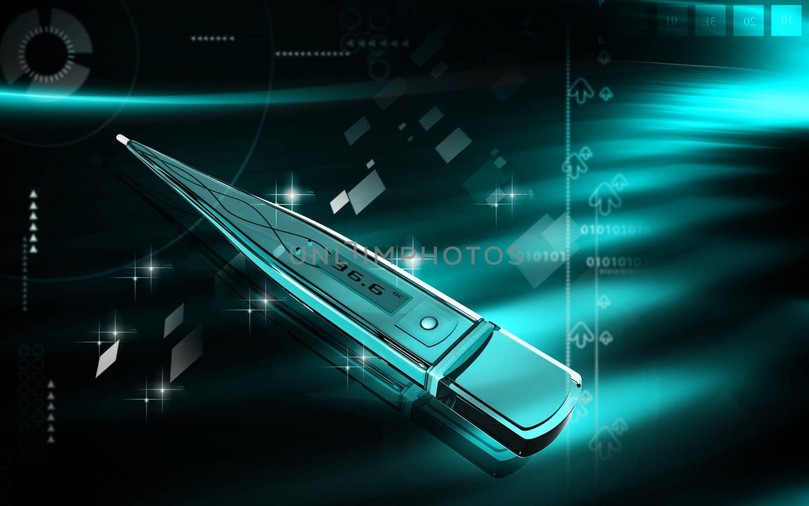 Digital illustration of thermometer in colour background