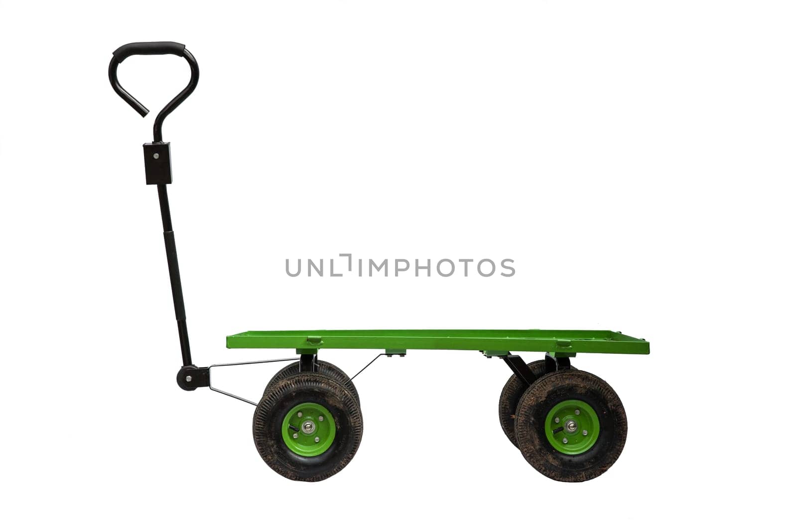 Four wheel hand trolley and handle isolated on white background