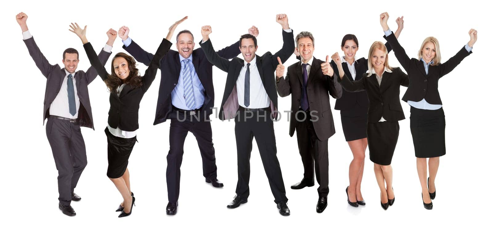 Large group of excited business people. Isolated on white