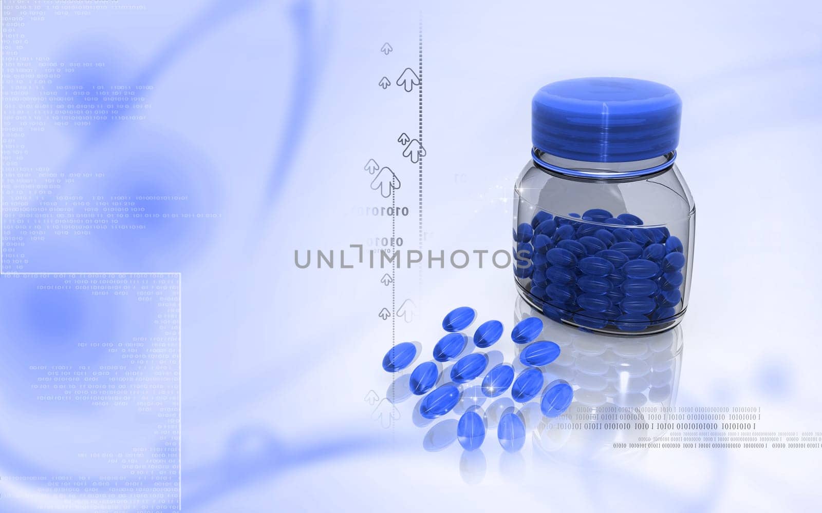 Digital illustration of capsule bottle in colour background