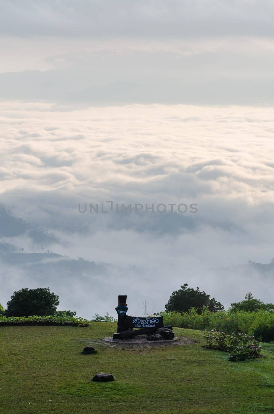 Landscape of cloud above cordillera in the morning from high mountain at viewpoint Huai Nam Dang national park, Chiang Mai and Mae Hong Son province, Thailand