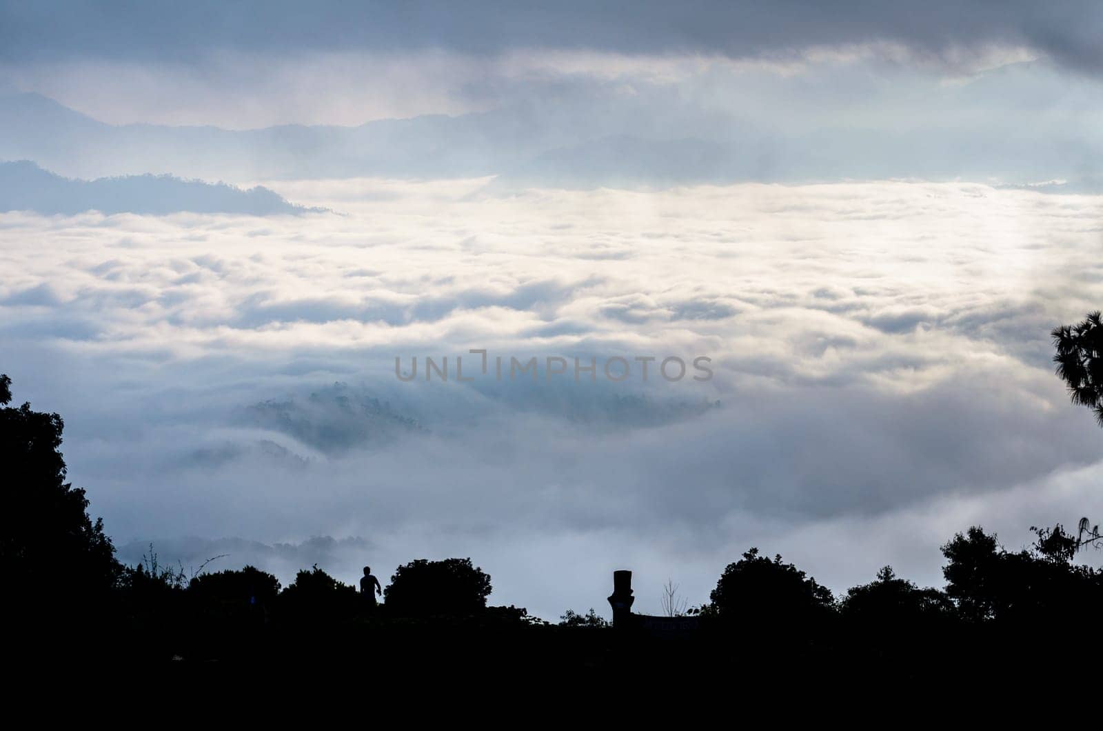 Landscape of cloud above cordillera in the morning from high mountain at viewpoint Huai Nam Dang national park, Chiang Mai and Mae Hong Son province, Thailand