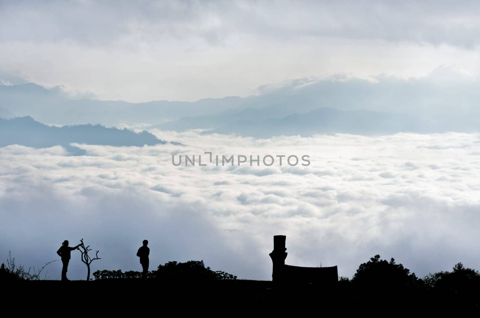 Landscape of cloud above cordillera in the morning from high mountain at viewpoint Huai Nam Dang national park, Chiang Mai and Mae Hong Son province, Thailand