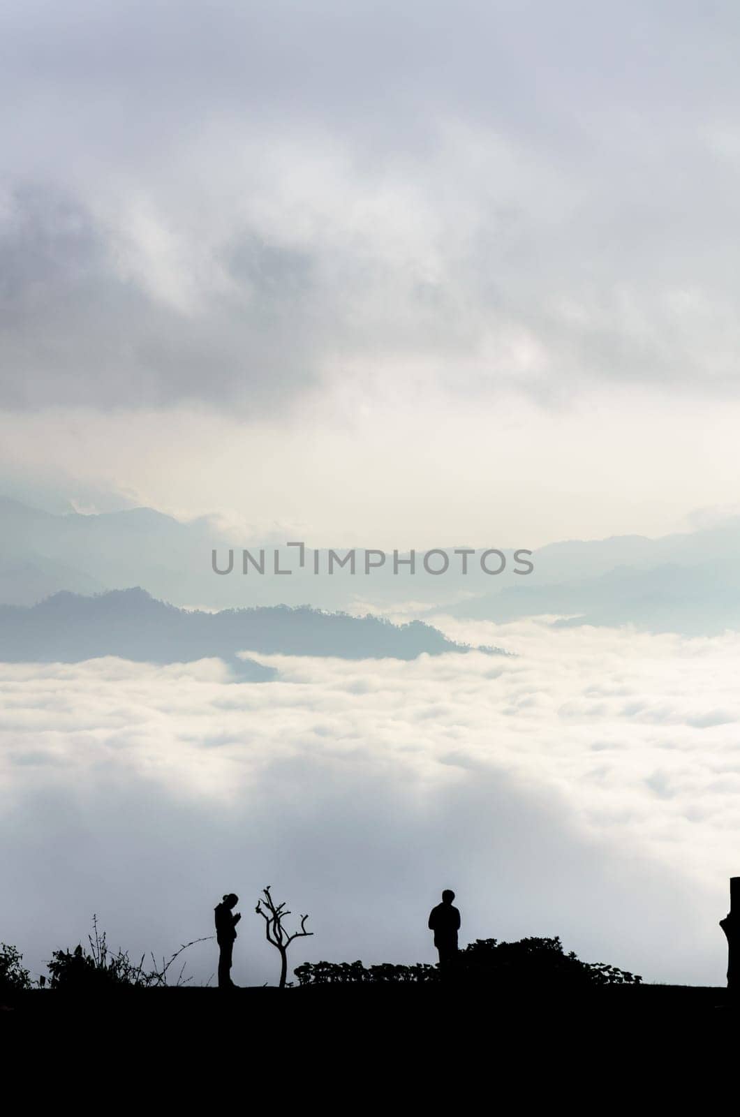 Landscape of cloud above cordillera in the morning from high mountain at viewpoint Huai Nam Dang national park, Chiang Mai and Mae Hong Son province, Thailand