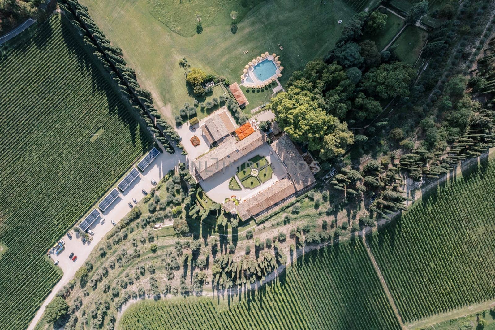 Villa Cordevigo with garden, swimming pool and parking. Verona, Italy. Top view. High quality photo