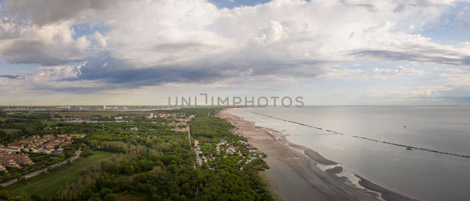 Nice aerial shot of sandy beach and adriatic sea at morning by Robertobinetti70