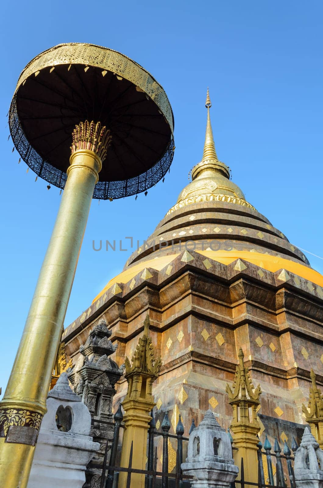 Ancient pagodas at Wat Phra That Lampang Luang temple at Lampang Province in northern Thailand