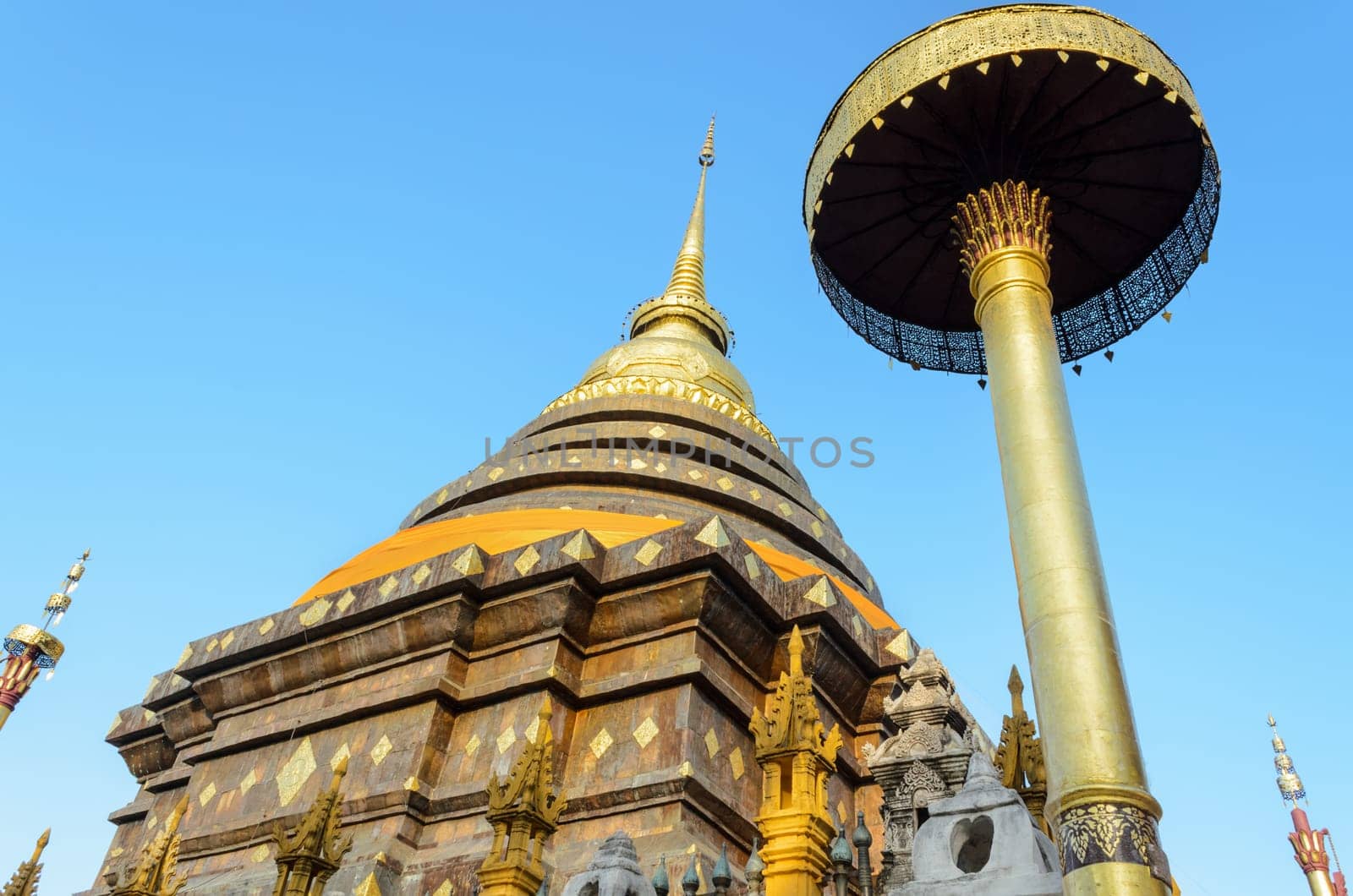 Ancient pagodas at Wat Phra That Lampang Luang temple at Lampang Province in northern Thailand