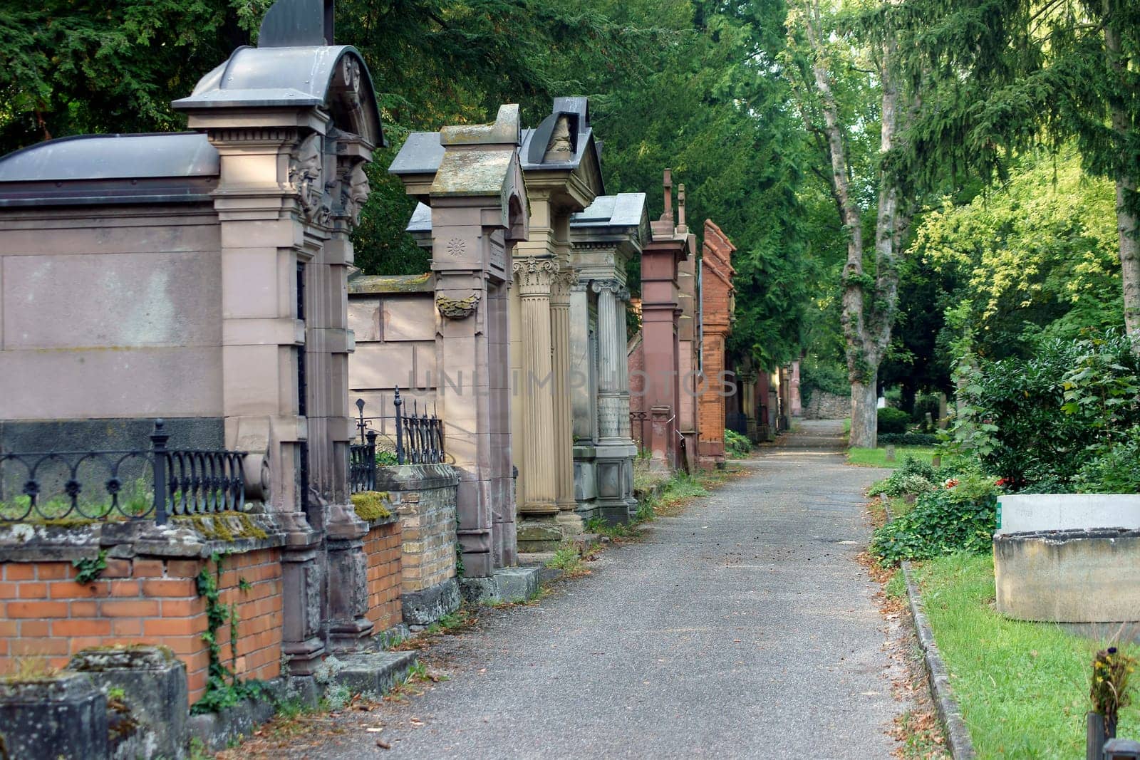 Mainz,Germany – September 05,2014: Family graves and tombs at the main cemetery of the city of Mainz on September 5,2014 in Mainz.