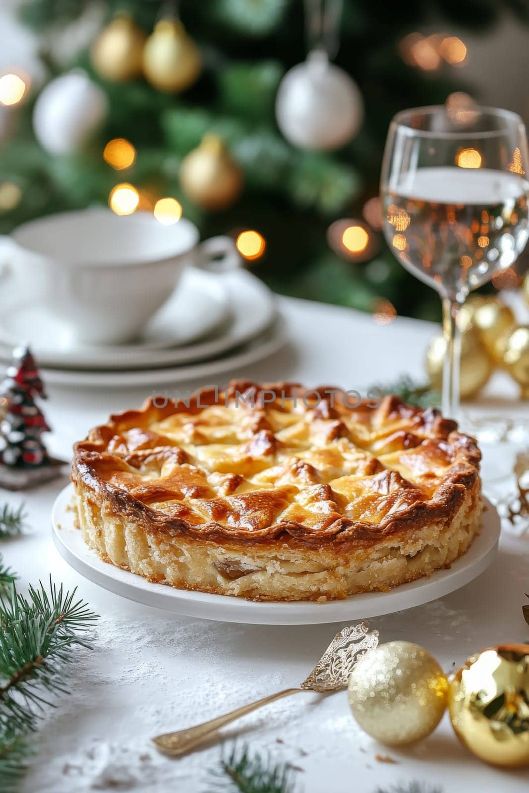 New Year's pie on a white table, Generative AI, food