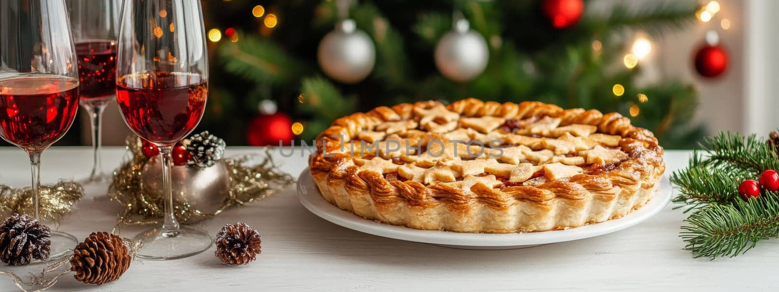 New Year's pie on a white table, Generative AI, food