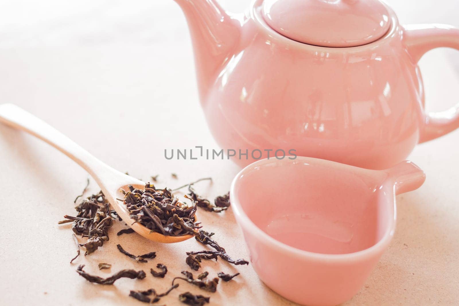 Dry tea with ceramic jar, stock photo