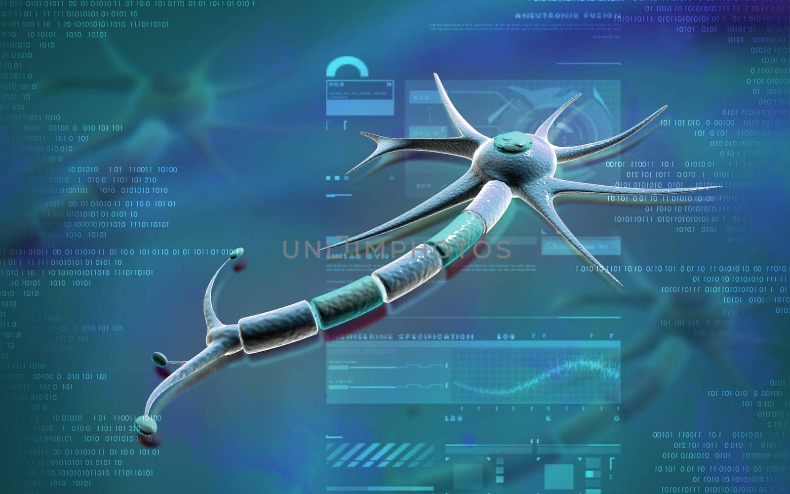 Digital illustration of neuron in colour background