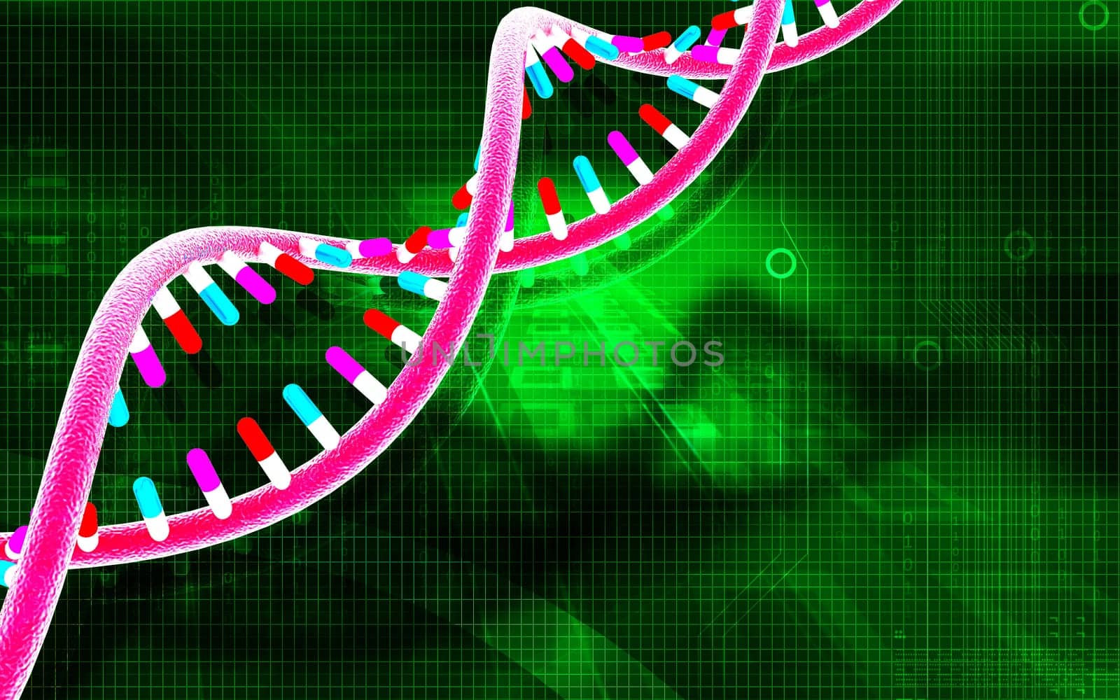 Digital illustration DNA structure in colour background