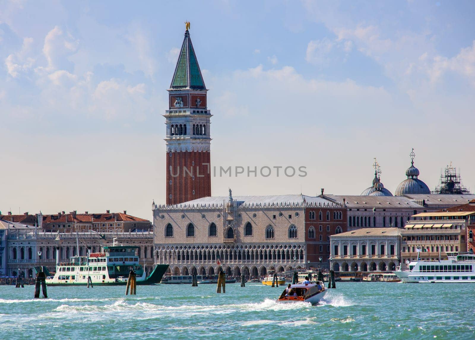View of Doge's palace and St. Mark's campanile in Venice, Italy